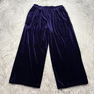 Impressions Women's L Purple Velvet Cropped Pull On Wide Leg Pant Goth Vamp